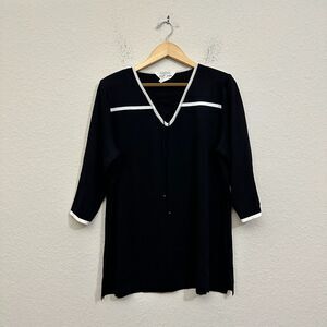 EXCLUSIVELY MISOOK Tunic Knit Top Black Padded Tassel Office Work